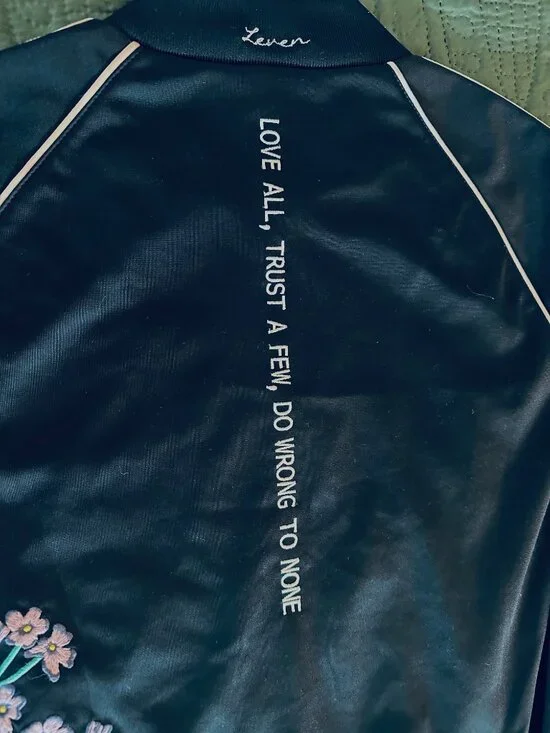 Adidas jacket SM love revolution collection, quote on back & embroidered flowers - Picture 2 of 4